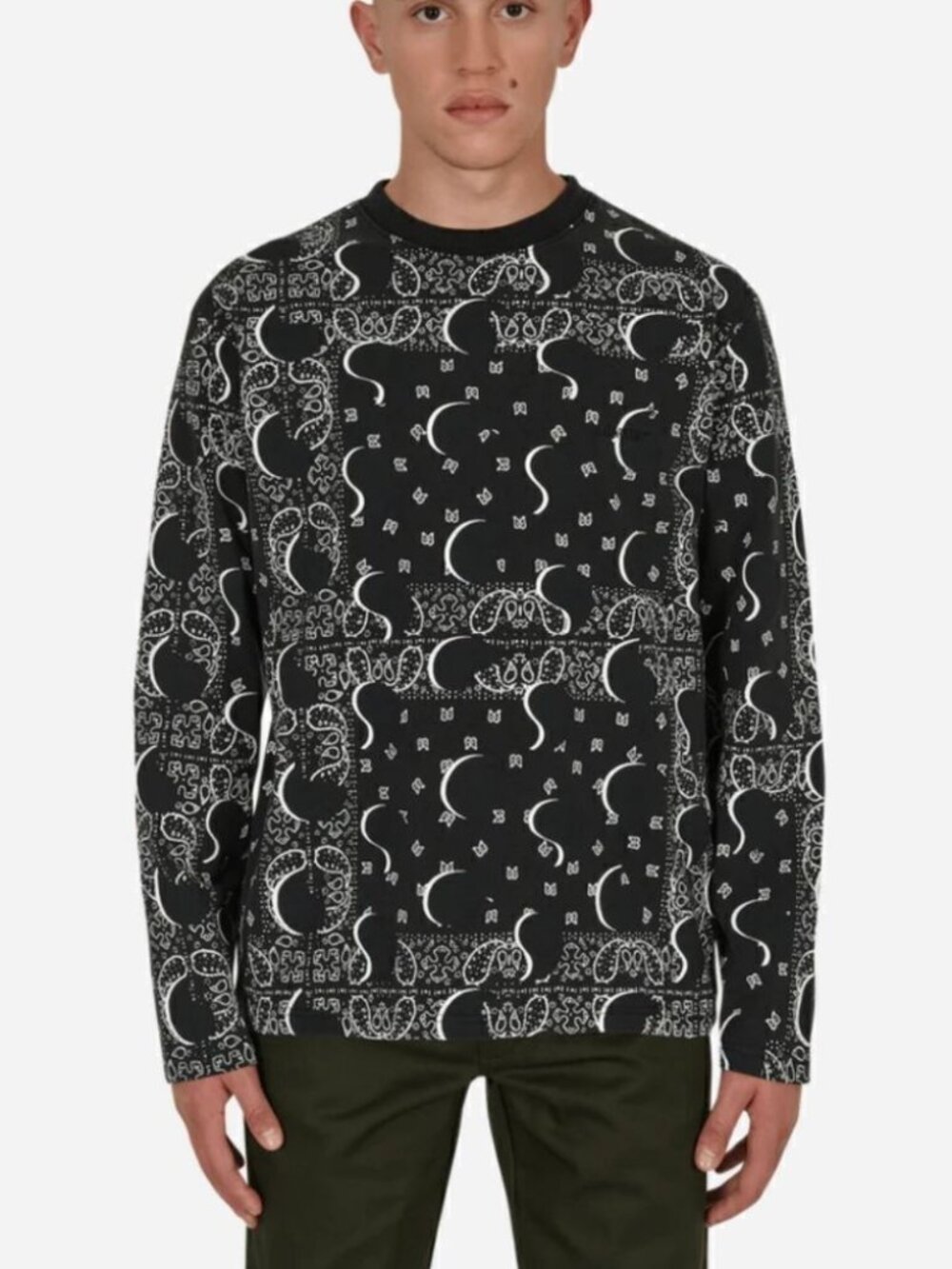 Awake New York Black and White Bandana Print Long Sleeve Top sz L